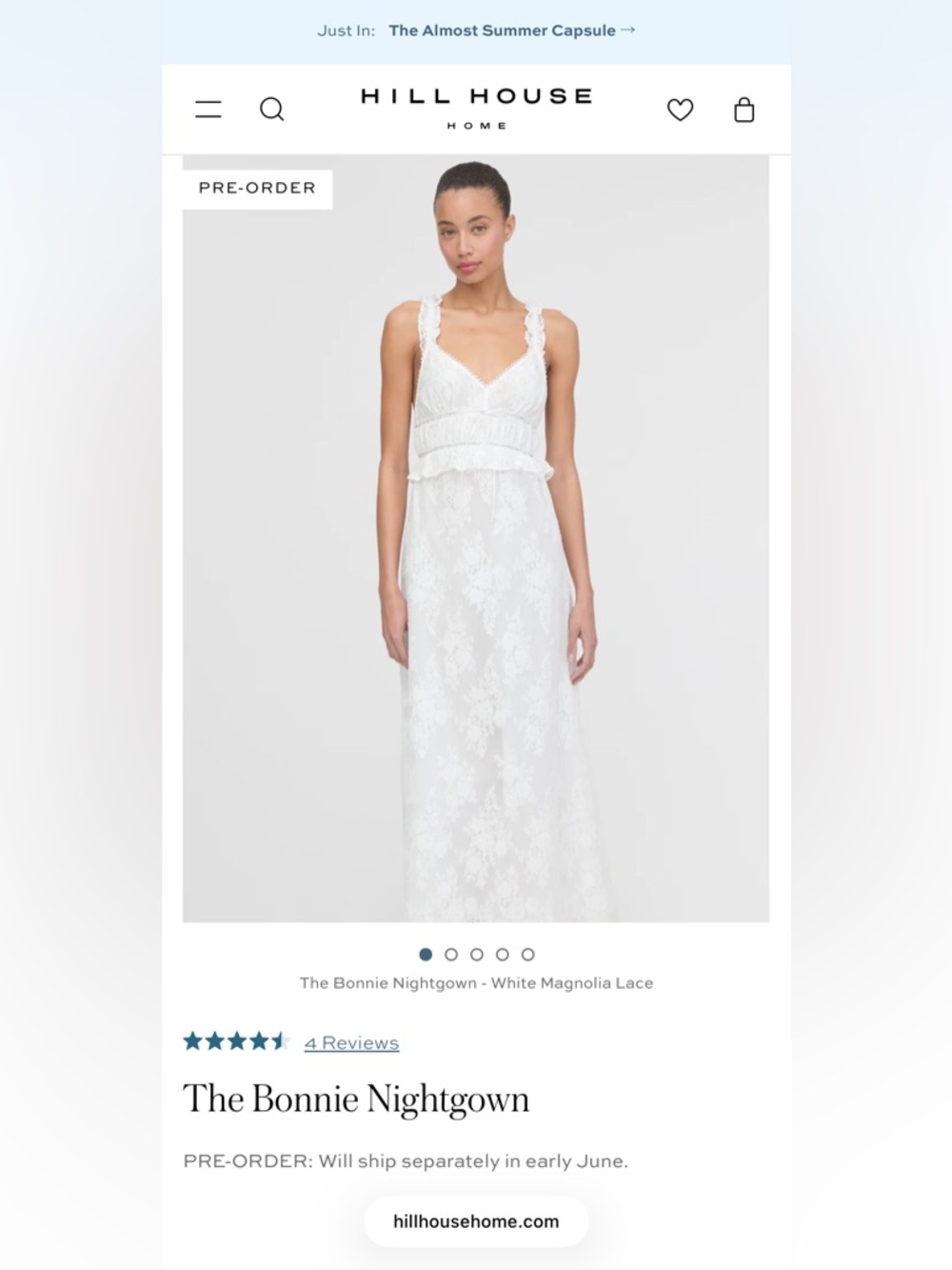 NWT Hill House The Bonnie Nightgown - White Magnolia Lace